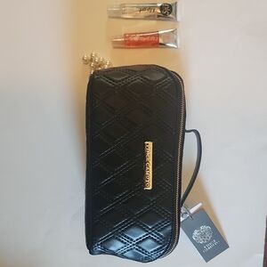 Vince Camuto Quilted Black Mini Bag with Gold Accents